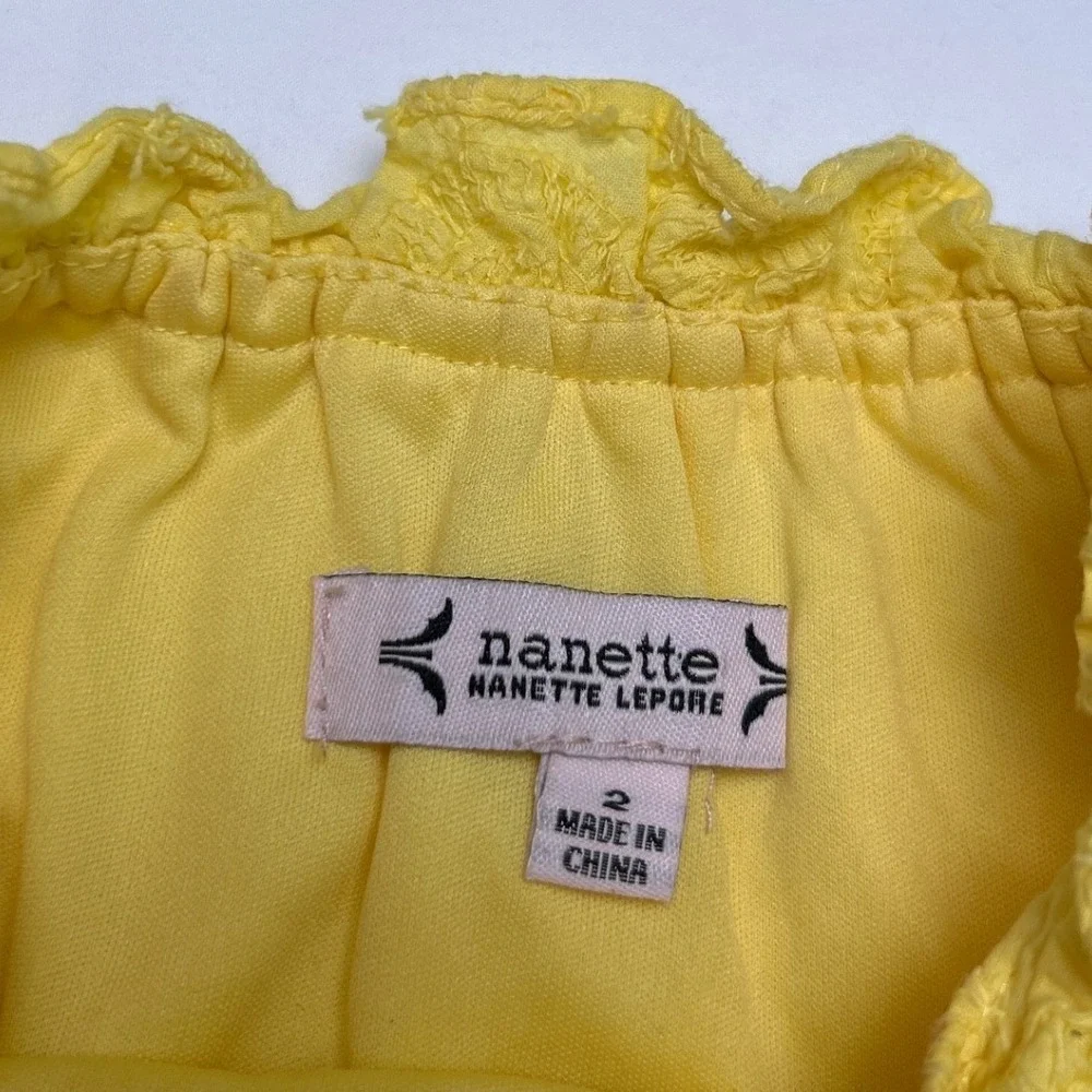 Nanette Lepore Womens Eyelet Ruffle Neck Sleeveless Shift Dress Size 2 Yellow - Picture 5 of 11